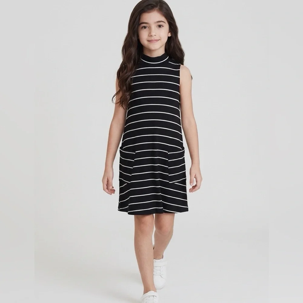 NWT American Eagle Girls Black White Sleeveless Dress & Athletic Shorts - Size 4